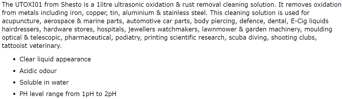 נוזל ניקוי לאמבטיות אולטראסוניות SHESTO UTOXI01 UTOXI05